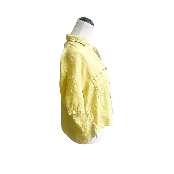 PILCRO Anthropologie 100% Linen Surf Button Down Short Sleeve Shirt Yellow Med - Picture 5 of 13